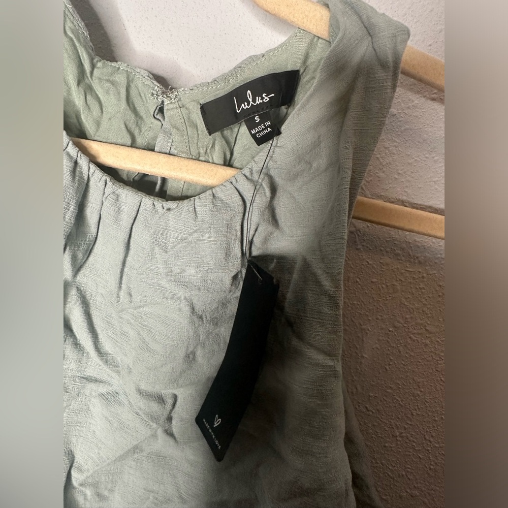 Lulus Breezy Sophistication Sage Green Textured Wide-Leg Jumpsuit new small - Picture 4 of 7